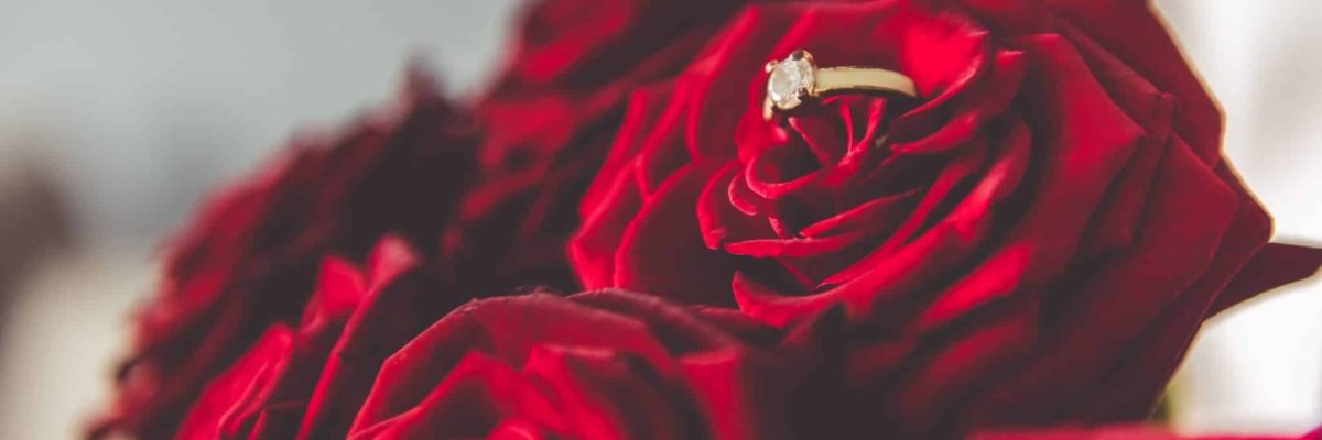 Best romantic choice. Wedding ring on beautiful red roses